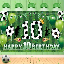 Soccer 10th Birthday Party Decorations Soccer Happy 10th Birthday Banner for Boys Teens Large Sport Themed Birthday Banner for Soccer Football 10 Birthday Anniversary Party Supplies