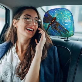 DSSWTP Butterflies and Dragonflies Universal Car Headrest Cover Soft Car Seat Head Rest Cover Protector Fabric Head Rest Coverings for SUV Car Truck Auto Accessories 1 Piece