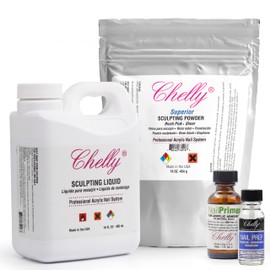 Chelly Superior VALUE PACK Sculpting Powder Professional Acrylic Nail System 16 oz + Acrylic Liquid monomer 16oz + Acid-Free Primer XTRABOND for Acrylic & UV Gels 1 oz 30ml Nail (Blush Pink)