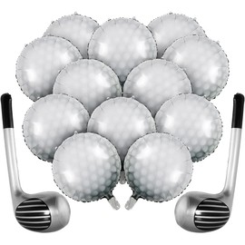 Haoguo 14Pcs Golf Balloons Golf Birthday Party Decorations Include 12 Pcs Golf Ball Balloons 2 Pcs Golf Club Balloons for Golf Party Sports Theme Party Supplies ﻿