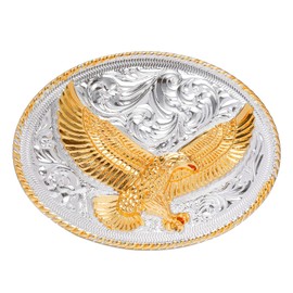 TYWestyles Belt Buckles for men women - Western Cowboy Belt Buckle American Flag and Eagle Belt Buckle (Silver Gold Eagle Buckle, Medium)