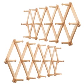WEBI Accordion Wall Hanger,Expandable Wooden Coat Rack,Accordion Hat Rack for Wall,Accordion Wall Rack for Hats,16 Peg Hooks,Natural,2 Packs