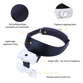 ENJOHOS Lupenbrille Kopflupe,Kopfbandlupe mit Licht,Verstellbarem LED Licht Lupe für Juweliere Uhrmacher,Juweliere und Reparatur 5 Abnehmbare Linsen 1.0X bis 3.5X