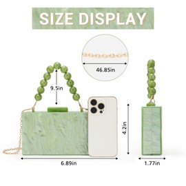 Fecialy Women Acrylic Clutch Purse Beads Evening Handbag Marble Clutch Formal Party Bridal Wedding Crossbody Bag, Light Green