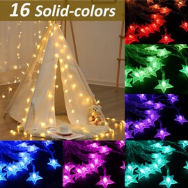 Solhice 20ft Color Changing Star String Lights for Bedroom 40 LEDs, Christmas Hanging Twinkle Lights USB Powered, Bunk Bed Lights for Kids Room Indoor Outdoor with Remote