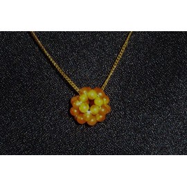 MEI BALTIC AMBER 3MM BEADS WOVEN BALL PENDANT W/16" GF DISPLAY CHAIN INCLUDED