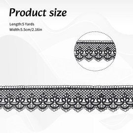 letsinstyle 5 Yards Embroidered Lace Ribbon Trims, Black Polyester Lace Trim, Vintage Fabric Sew On Applique Trimming for DIY Crafts Headband Wedding Dress Sewing