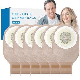 50 PCS Colostomy Bags, Ostomy Supplies, One - Piece Ostomy Drain Pouches for Ileostomy Stoma Care, Colostomy Supplies, Hook & Loop Closure, A Customizable Cut - to - Fit Baseplate (15-60mm)