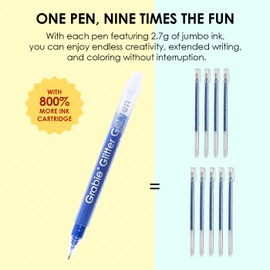 Grabie Jumbo Glitter Gel Ink Pen Set Of 18, Metallic Vibrant Sparkle Gel Pens for Coloring, Sparkle Markers, Glitter Pens for Adults (18 Colors Jumbo Gel Pens)