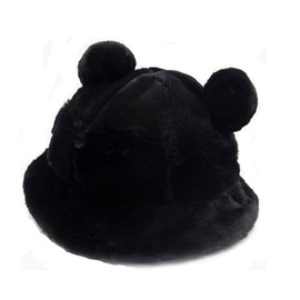 Cool New Animal Ear Fuax Fur Bucket Hat Women's Hats, black