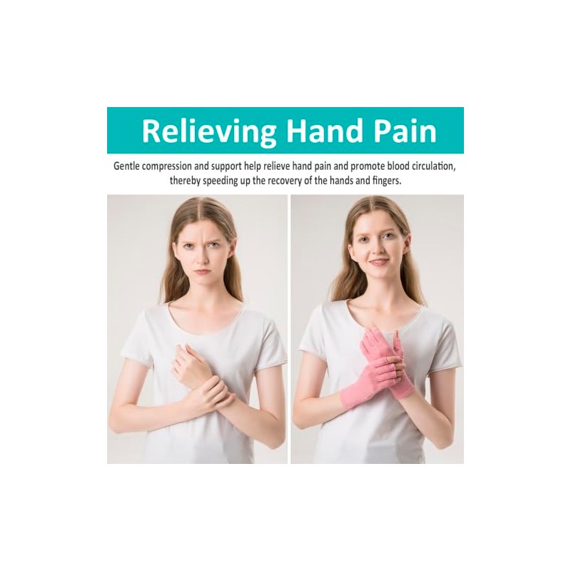 2 Pairs Rheumatoid Arthritis Compression Gloves, Pink, M