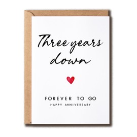 AKLDGifts Three Years Down Forever To Go Card - Third Happy Anniversary Card - 3 Years Wedding Keepsake Card - Sweet Card For Couple