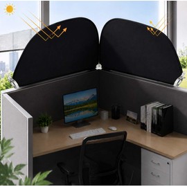 Desk Privacy Shade for Office Cubicles, 30.9in Foldable Cubicle Shield and Light Blocking Canopy with 2 Bonus Mounting Clips, Portable Sun Shield for Reducing Glare and Distractions, Black