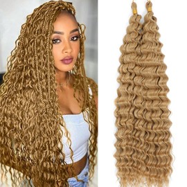 Ocean Wave Crochet Hair Deep Wave Braiding Hair 24 Inch 2 Packs Curly Wavy Hair for Boho Braids Synthetic Hair Extensions for Black Women (27#)