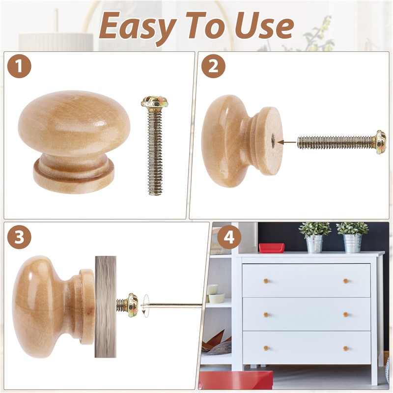 MengH-SHOP Wooden Furniture Knobs, Drawer Knobs, Wooden Knobs, Round Cabinet