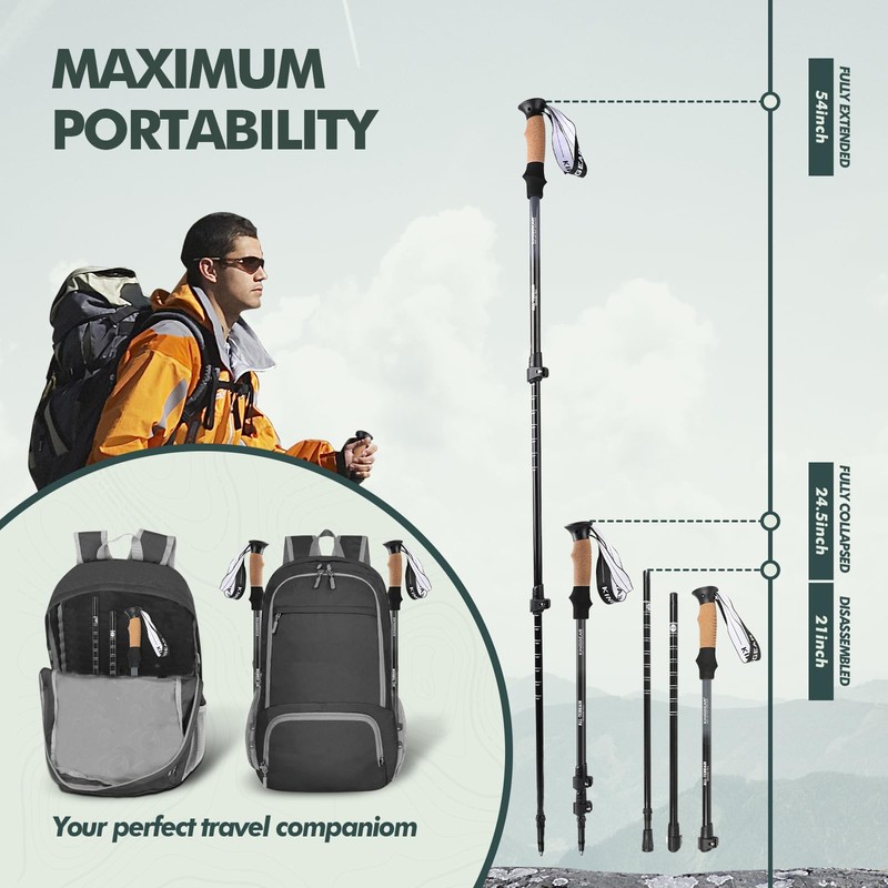 KINGGEAR Nordic Walking Stick, TP1 Hiking Poles Retractable Lightweight 7075