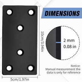 VIKKSAER 8Pcs Black Mending Plate with Screws, Stainless Steel Metal Flat Straight Brace Bracket, Double-Wide Joining Plate for Cabinets, Bookshelves & Tables (3.9 x 1.9 x 0.65 inch)