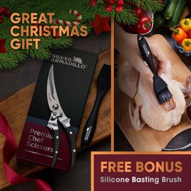 Heavy Duty Poultry Shears | Food Grade Stainless Steel Scissors for Bone, Chicken, Meat, Fish, Seafood, Vegetables | Anti-Rust Ergonomic Spring Loaded Food SHEAR | Built-In Lock |(Black Wood Handles)