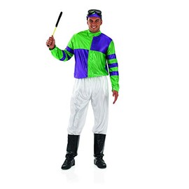 Mens Jockey Costume Adults Green & Purple Horse Rider Uniform Racing Outfit - Large