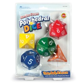 Learning Resources Jumbo Foam Polyhedral Dice, 5 Dice, 4, 8, 10, 20 Sides, Ages 5+, Multicolor, 3 W in