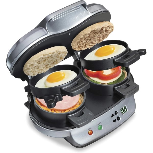 Hamilton Beach Dual Breakfast Sandwich Maker with Timer, Ready in