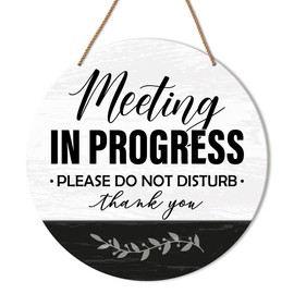 HSNBT Meeting in Progress Door Sign, Meeting in Progress Do Not Disturb Hanging Sign for Office Conference Room Business Decor Farmhouse Wall Decorations