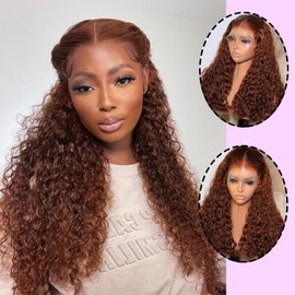 hoshee Brazilian Ginger Wig Lace Front Human Hair 13x4 350 Colored Bob Curly Human Hair Wig Pre Plucked 150% Density Invisible Lace Front Deep Wave Wig 14Inch