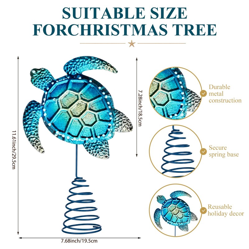 Soulchen Christmas Beach Tree Topper Metal Blue Sea Turtle Treetop