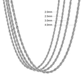 RWQIAN Men's Cord Chain Silver/Gold/Black Stainless Steel Twisted Chain Width 2/2.5/3/4 mm Women's Necklace Length 45-60 cm, Stainless Steel