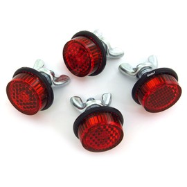 4 Pack - Red Reflector Motorcycle License Plate Bolts With Wing Nuts