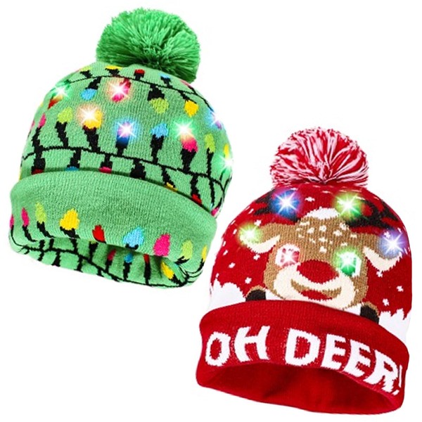 EKKONG Pack of 2 Christmas Hat LED Hat with LED