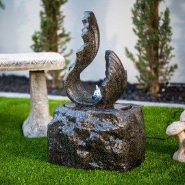 XBrand 25 in H Stone-Look Sculptural Modern Freestanding Fiber Resin Outdoor Garden Fountain w/LED Light, Black