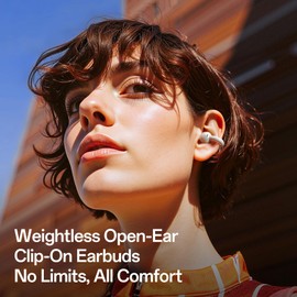OpenRock E Open Ear Headphones - Clip On Earbuds - 4G Lightweight Comfort - Bluetooth 6.0 - Powerful Bass Sound - 28 Hours of Playtime - AI Clear Call - IPX4 Waterproof - Wireless Over Ear Earbuds