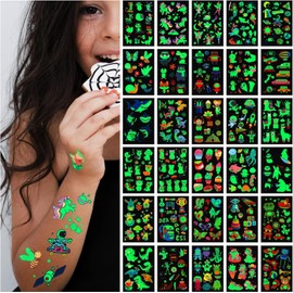 400pcs Tatuajes Luminosos Para Niños,Pegatinas de Tatuajes Temporales de Estilos Mixtos,Tatuajes que Brillan en la Oscuridad para Niños y Niñas,Unicornio Sirena Dinosaurio Mariposa Tatuajes Falsos o más regalos de maquillaje para fiestas 30 Hojas (30 hoja