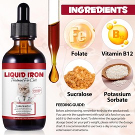 Liquid Iron Supplement for Cats 60ml | with Folate & Vitamin B12 | Supports Red Blood Cell Health & Energy | Easy-to-Administer Cat Supplement