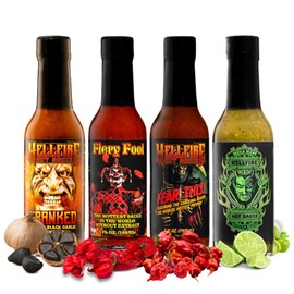 Hellfire Hot Sauce Hot Ones Gift Pack - Gourmet Hot Sauce Variety Pack With 4 Extreme Flavors Featured on Hot Ones TV Show (Four 5 oz. Bottles)