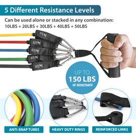 Beenax Resistance Bands Set with Handles - Heavy Duty 12pcs Exercise Bands, Up to 100/150/200 LBS - Fitness Training Tubes for Home, Gym, Physio - Large Handles, Ankle Straps, Door Anchor, Carry Bag