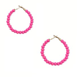 Hoop Pink Beaded Earrings for Women Vintage Minimalist Neon Earrings Acrylic Round Geometric Earring 80s 90s Bead Oval Drop Dangle Earring 70s Large Costume Accessories for Women