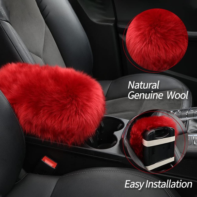 IRIWOOL Genuine Sheepskin Universal car armrest pad (Long Wool, Black)