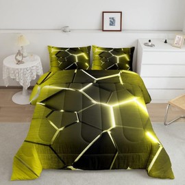 Honeycomb Comforter Set Hexagonal Comforter for Kids Boys Girls Teens Geometrical Ombre Yellow Bedding Set Beehive Modern Geometric Duvet Set Full Size with 2 Pillow Case Boys