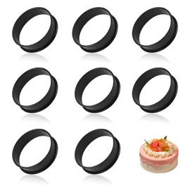 8PCS Crumpet Rings, Stainless Steel Fried Egg Ring Black Tart Ring Non Stick Baking Ring for Eggs, Pancake, Beef Patty Making (8.5CM)