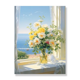 Bimkole 5D Diamond Art Kits for Adults Flowers by The Window, Diamond Painting Window Sills, Full Drill DIY Rhinestone Embroidery Diamond Art Kits Cross Stitch Home Wall Craft Decor 12x16 Inch