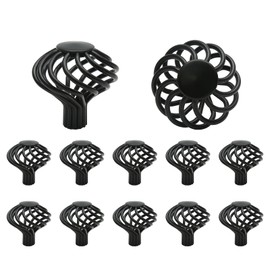 Jiozermi 12 Packs Round Birdcage Cabinet Knobs, 1.8" Diameter Birdcage Drawer Pulls, Iron Birdcage Cabinet Handles, Flat Black