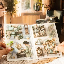 TIAMECH 20 Sheets Poetic Life Series PET Scrapbook Sticker Book, Washi Sticker Set for Scrapbooking, Junk Journal Ephemera, DIY Crafts, Waterproof Journaling Supplies (The Night Fades From It)