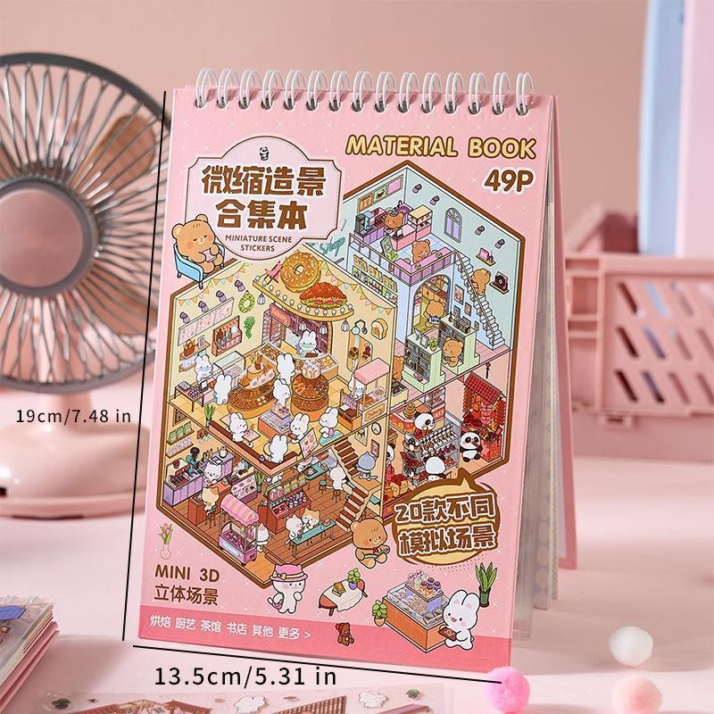 3D Scene Sticker Book Set, 49pcs Cute Cartoon Creative Stickers,