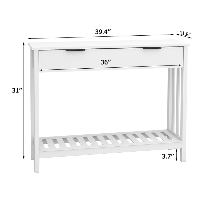 TaoHFE White Narrow Console Table with Storage Modern Wood Entryway