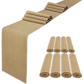 Wlirantim 8 Pack 12 x 120 Inch Burlap Table Runners, Natural Rustic Jute Table Runner Bulk for Western Wedding Table Decorations,Farmhouse Style Party,Thanksgiving,Kitchen Coffee Table Decor Cover
