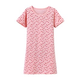ABClothing Childrens Pajama Dress Cherry Print Soft Nightwear Girls Sleepshirt 100-160cm Girls Sleep Tshirt Dress Cherry Print