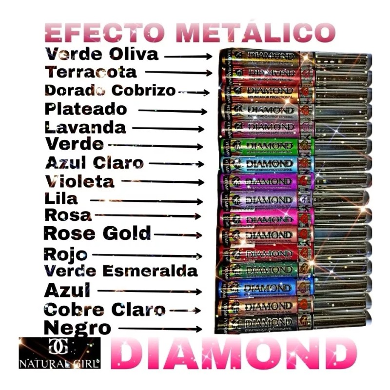 Natural Girl Gama Completa Delinedores De Colores Efecto Metálico Diamond