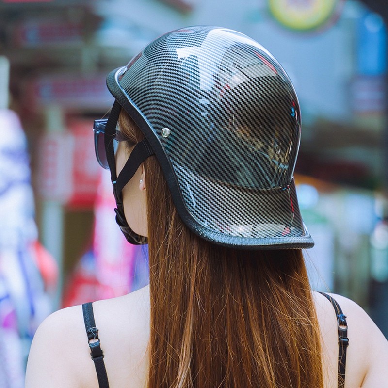 Retro Motorcycle Half Helmet with Adjustable Nylon Chin Strap Scoop